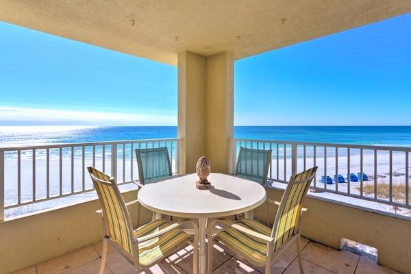 Gulf-front beachside balcony with beach views at Silver Dunes in Destin, Florida
